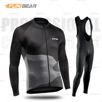 

Cycling Clothing Men Bicycle Jersey Set Nw Long Sleeve Bike Uniform Northwave Bib Tights Ride Suit Spring Autumn Mtb Breathable