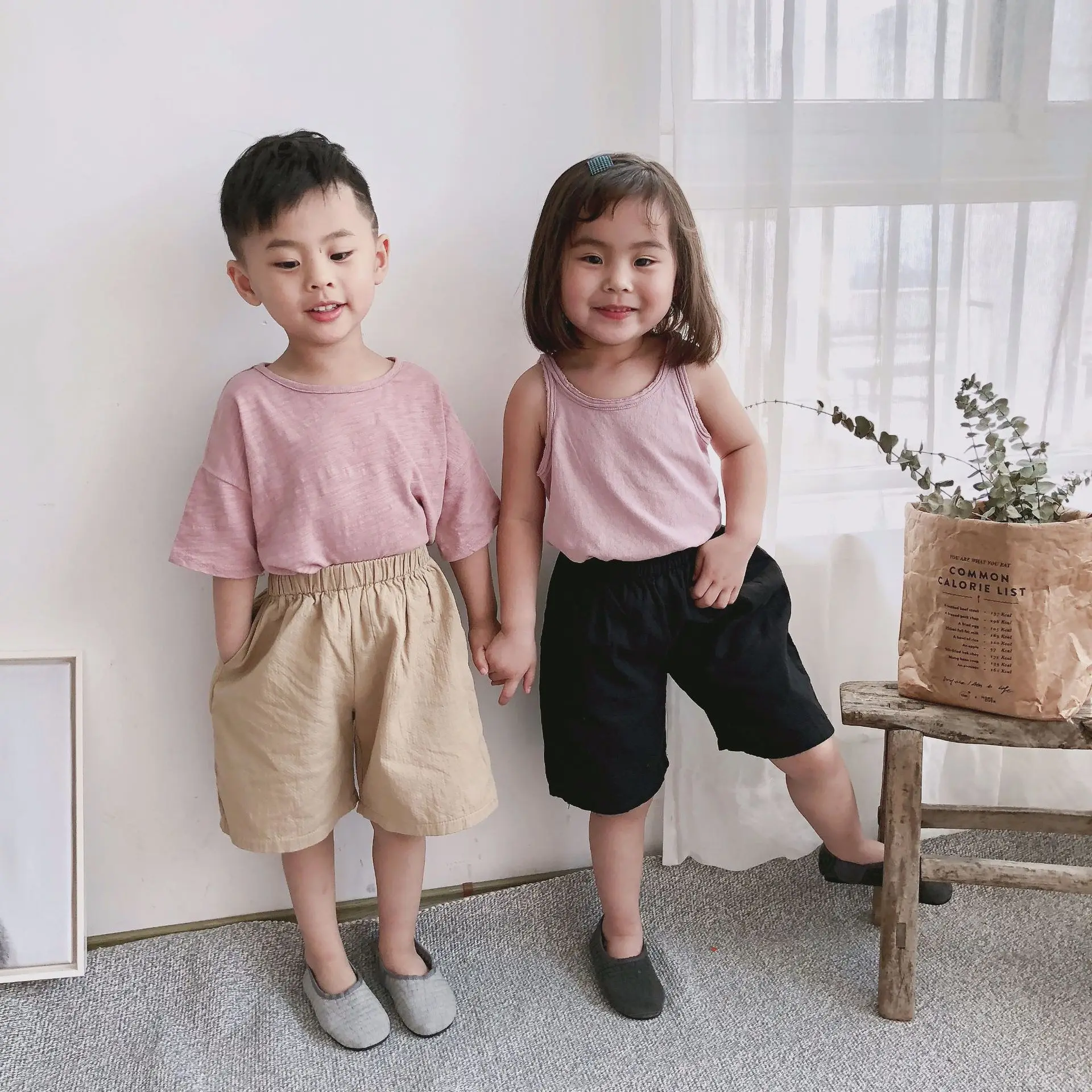 

Forest Map New Summer Children Cotton Linen Shorts han ban Workwear Men And Women Crawler