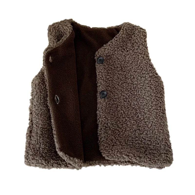 C Зимняя детская Милая теплая Толстая жилетка из искусственного меха для девочек однотонная верхняя одежда с круглым воротником / - Цвет: C