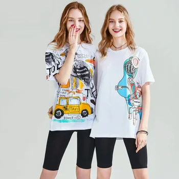 

HAVVA 2020 Summer New Awat High Count Cotton Digital Direct Injection Element Print Women's Short-sleeved T-shirt T4748