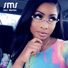 New Women Eyeglasses Alloy Frame Colorful Rhinestone Lensless Gold Silver Black Frames Decoration Half Frame Luxury Glasses