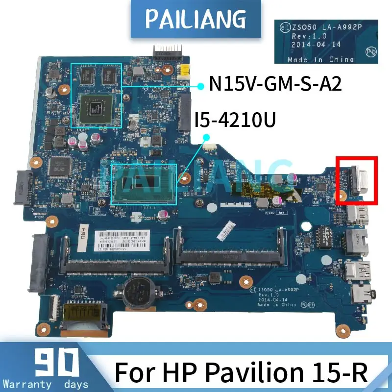 

PAILIANG Laptop motherboard For HP Pavilion 15-R I5-4210U Mainboard LA-A992P 781640-501 SR1EF N15V-GM-S-A2 DDR3 tesed