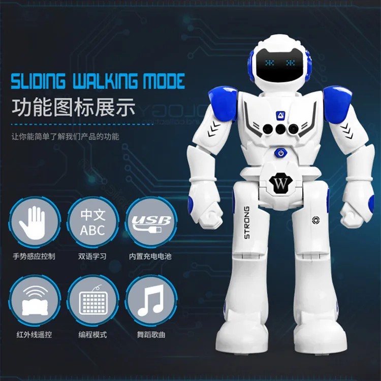 

Children Remote Control Smart Gesture Sensing Electric Robot Interactive Dancing Walk Early Education Play Machinery Cops 9930