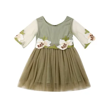 

Cute Princess Toddler Spring Lace Cotton Long Sleeve Girls Dresses Flower Embroidery Dresses Kids Party Ball Gown Clothing