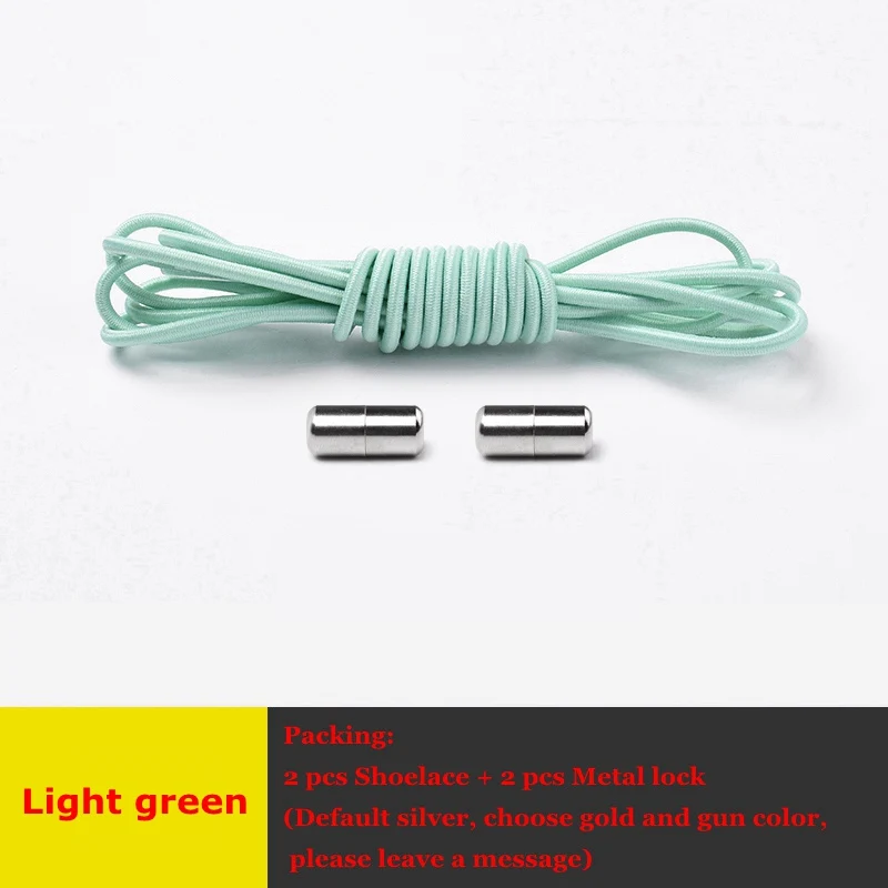 Светло-зеленый Elastic Shoelaces Round No Tie Shoe Laces Metal Capsule Children Adult Shoe lace Leisure Sneakers Quick Lazy laces Unisex 1 Pair - Цвет: Светло-зеленый