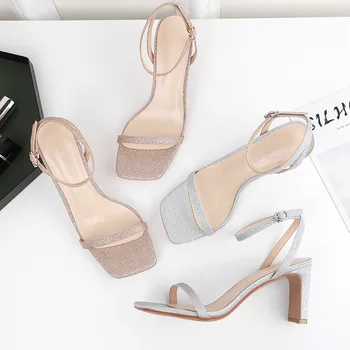 

Female Sandal 2019 Summer Comfort Shoes For Women Block Heels Multicolored Sandals Square Toe Ladies Woman Comfort Block