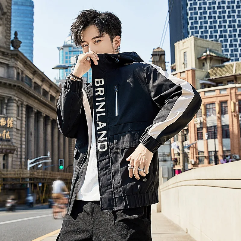

Men Autumn Hooded Jacket Workwear Coat Men's Loose-Fit Trend Chubby Autumn Clothing Large Size Zipper Tops Windproof Clothing