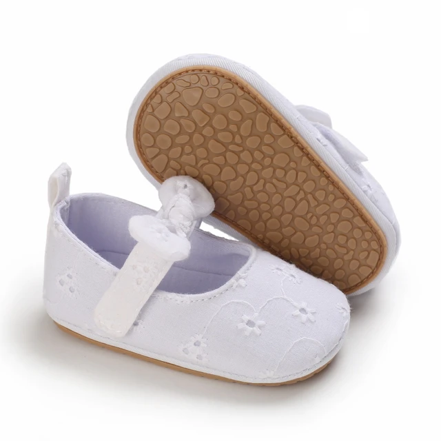Infant Newborn Baby Girls Princess Non-Slip Floral Border Shoes Toddler Baby Soft PU Leather Prewalker Shoes Solid First Walkers B318 White