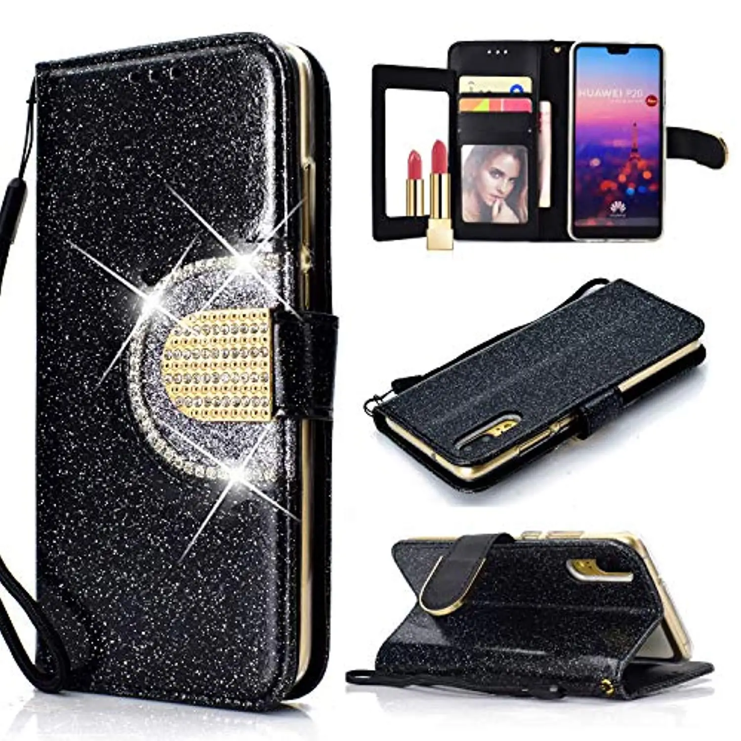 

Diamond Buckle Bumper Leather Case for Huawei Mate 20 Pro P30 P20 P10 Lite Y6 2018 Y7 2019 Cover Wallet Mirror Phone Cases Pouch