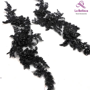 

2pieces/lot Good quality black/off white 3D flowers polyester applique patches 40*15cm