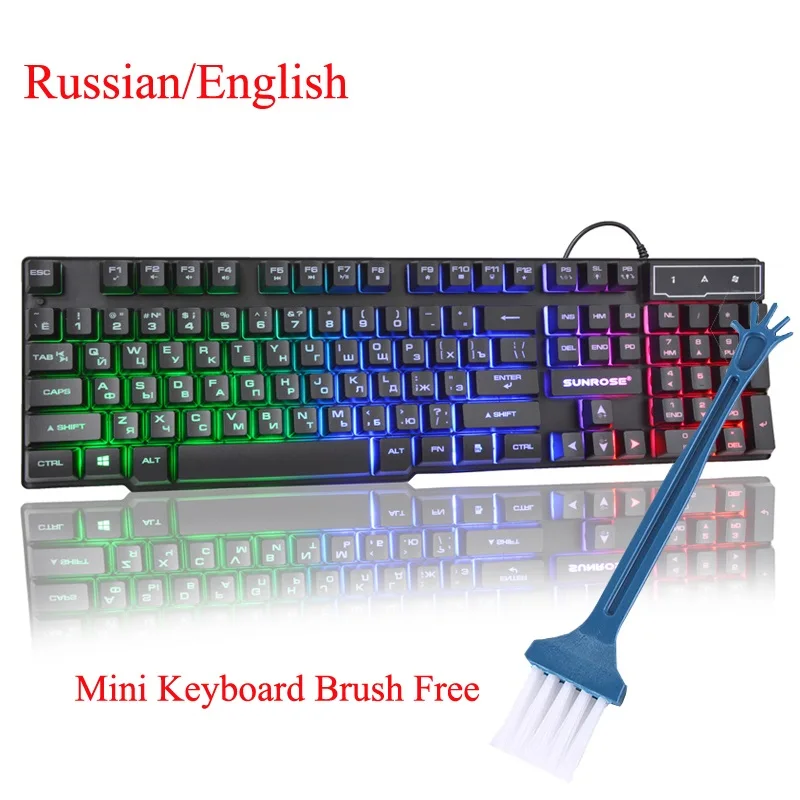 Игровая клавиатура с английской/русской RGB подсветкой 104 клавиш USB Проводная