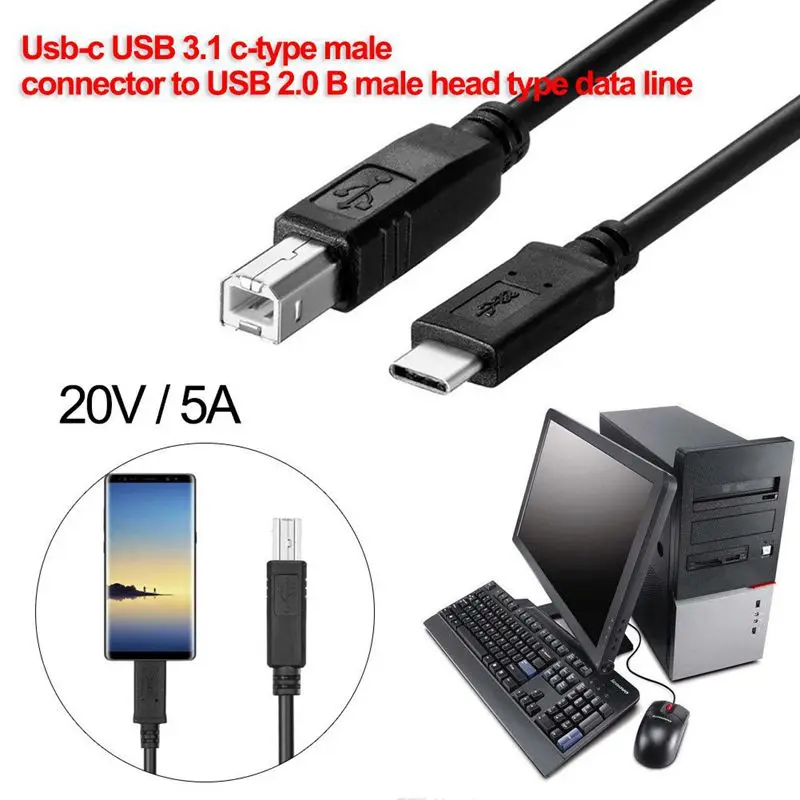 USB-C USB 3,1 type C Мужской к USB2.0 USB B Мужской кабель для передачи данных для ноутбука принтер жесткий диск 2 м
