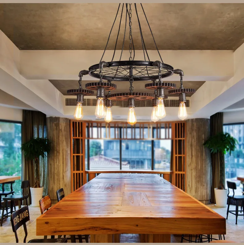 

Industrial American Rustic Retro Loft Black Painted / Rustic Color Wrought Iron Pendant Light with E27 Edison Bulbs for cafe Bar