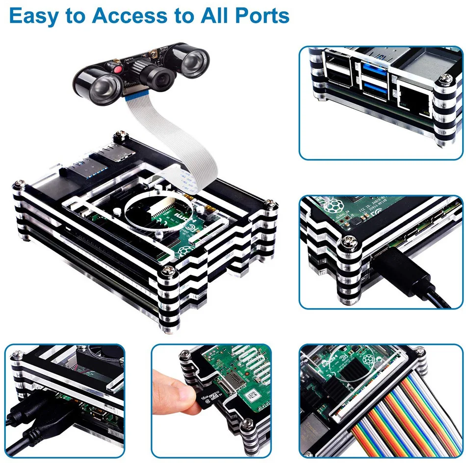 Чехол Aokin для Raspberry Pi 4 B чехол радиаторов шт. с охлаждающим вентилятором Модель
