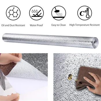 Premium Aluminum Foil Wall Paper Self adhesive Backsplash Heat Kitchen Wallpaper Wall Sticker Waterproof Removable Wall Sticker
