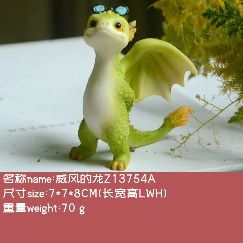 Mini Kawaii Dragon Figure Sculpture Garden Potted Plants Ornaments Green Rex Dragon Statue Cute Cartoon Dinosaur Resin Decor 