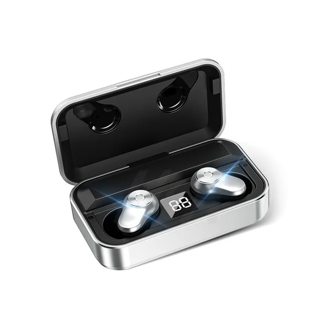 Bluetooth V5.0 Wireless Earphone IPX5 Waterproof Headphones Stereo Sport Earbuds 3500mAh Capacity Headset For iOS Android Phones - Цвет: Серебристый