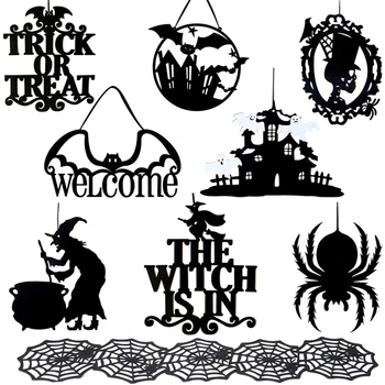 

9 Pcs Halloween Hanging Sign Door Witch Signs Non-woven Props House Letter Card Heloween Party Decor Supplies Wholesale X2