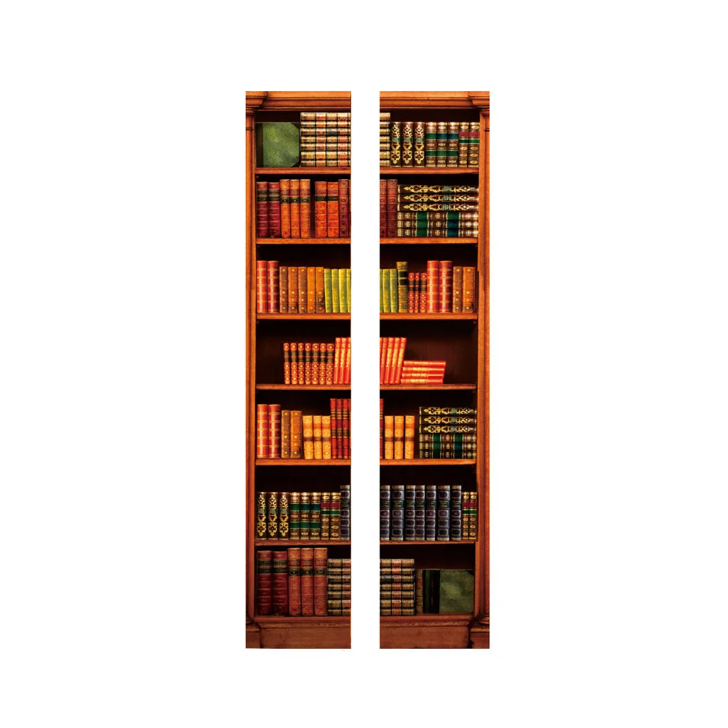 

PVC Door Sticker Vintage Wood Bookshelf Bar Counter Wall Decals Mural 3D Decor decoracion hogar moderno decoration chambre