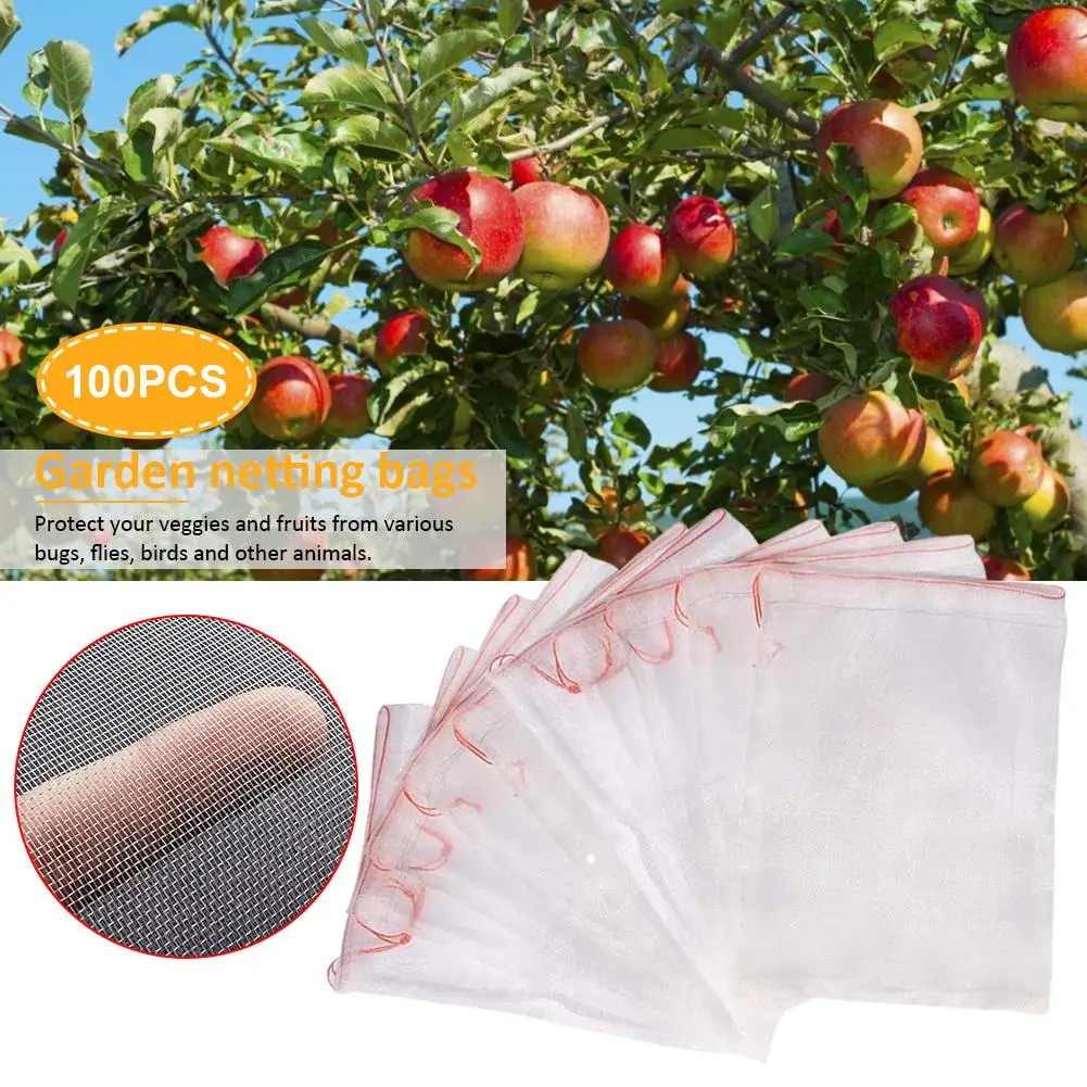 100 Pcs Fruit Protection Bags Garden Netting Drawstring Mesh Bag Anti-bird Bug Barrier For Protecting Plant | Дом и сад