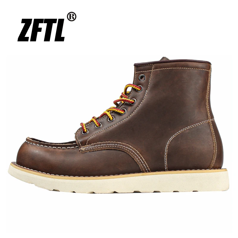 Men's Leather Boots American Retro Tooling Boots Casual Crazy Horse Leather Vintage Man Lace up Motorcycle Leather Boots