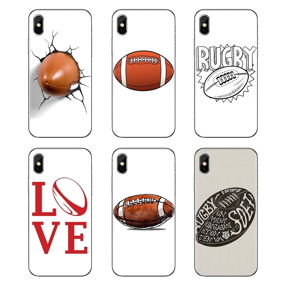 For iPhone XS Max XR X 4 4S 5 5S 5C SE 6 6S 7 8 Plus Samsung Galaxy J1 J3 J5 J7 A3 A5 rugby ball Transparent Soft Cases Covers |