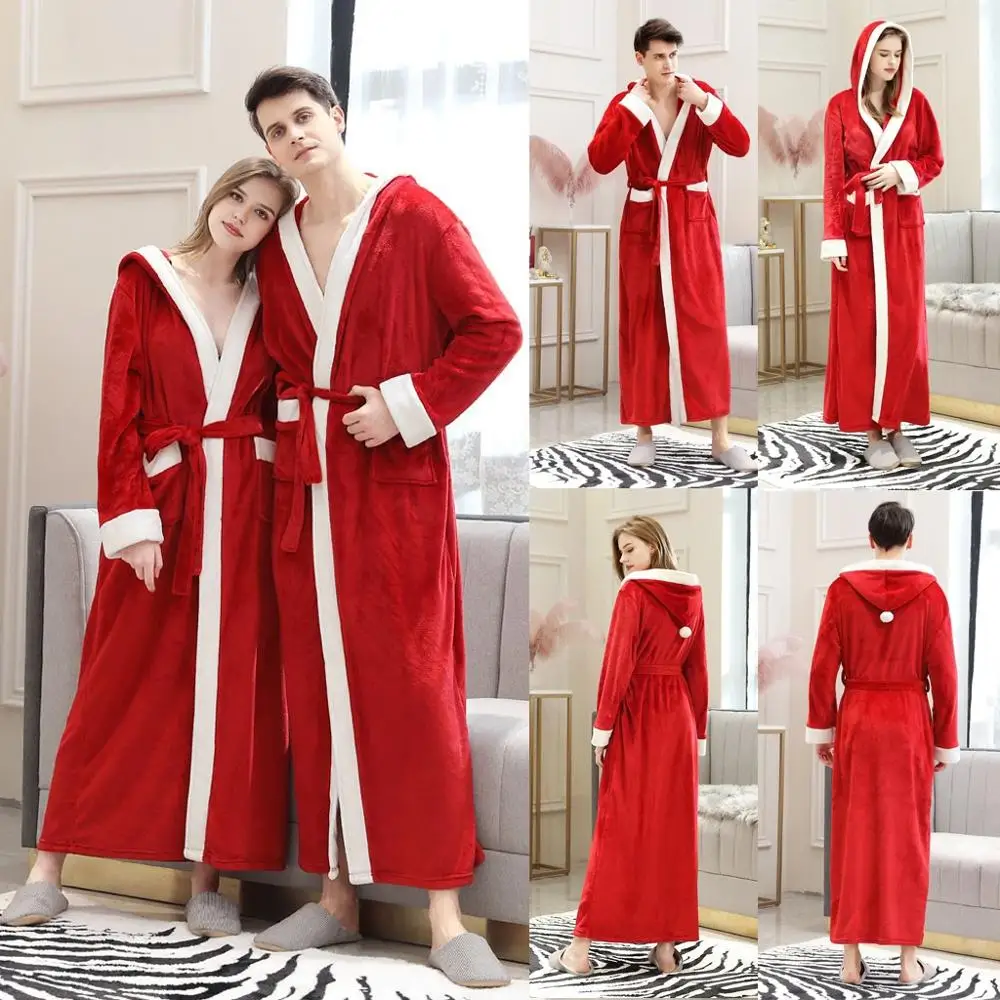 Рождественская Мужская накидка, длинный халат с капюшоном, зимняя фланелевая теплая Рождественская Домашняя одежда с длинными рукавами, мужской халат, пальто, пижама mujer
