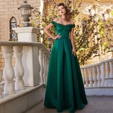 

Green A-Line Off-the-Shoulder Sequin Sleeveless Satin Floor-Length Dresses Long Backless Prom Gown Woman Party Dress 2022