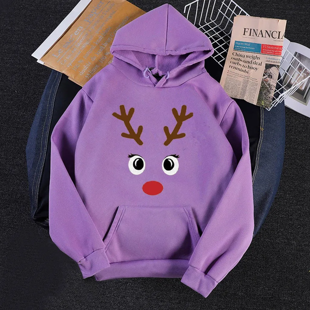 Christmas Print Sweatshirt Elk Printed Women Long Sleeve Christmas Hoodies Blouse Pullover Loose Street Tops jersey navidad