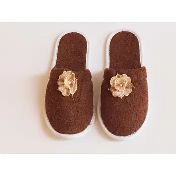 

Caramel with pearls Rose Pattern Slippers Dark Coffee