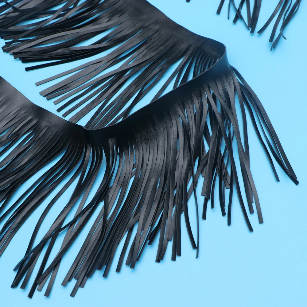 1pc DIY Garment Tassel Double Sided Fringe PU Leather Accessories (Black) | Дом и сад