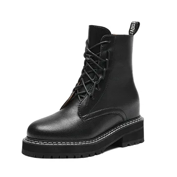 

2020 Autumn Winter Quality Genuine Leather Punk Short Boots Lace Up High Heels Women Ankle Boots Party Shoes Woman Dropshipping