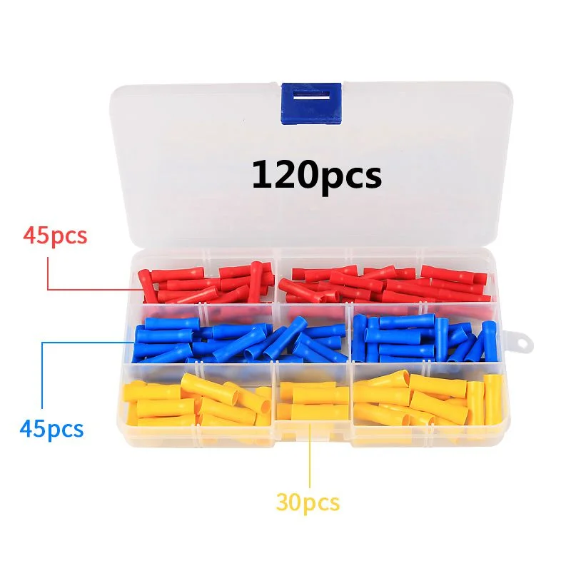 

120PCS BV1.25 BV2.5 BV5.5 Insulated Crimp Terminals Electrical Wire Cable Crimping Terminal Connector Assortment Kit 10-22AWG