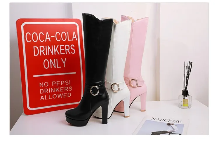 NASBAVI High Heels Over the Knee Boots Women Winter Thigh High Boots Fashion Zipper buckle Rhinestone Platform Long Boots