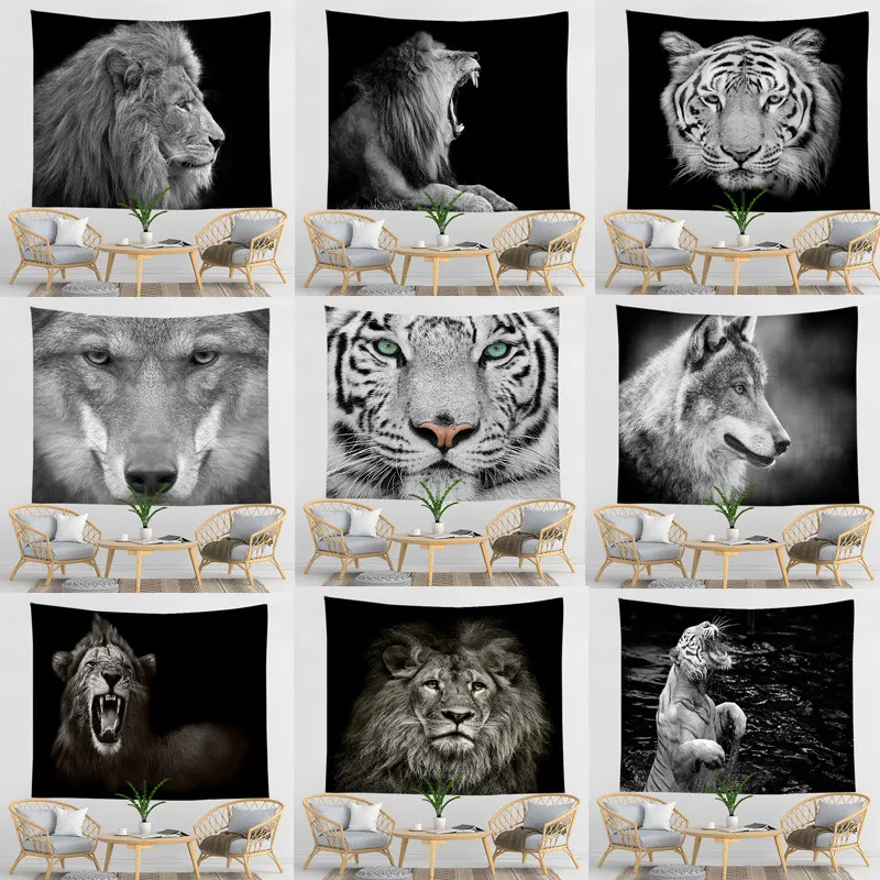 

Lion Tapestry Wall Hanging Mandala Hornbill Leopard Tapestries Wall Cloth Psychedelic Yoga Wall Hanging