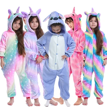 

Kigurumi Unicorn Jumpsuit Kids Unicornio Pajamas Children Winter Homewear Boys hooded Flannel Onesies Girl Panda Overall