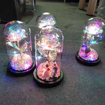 

Romantic Eternal Rose Flower Glass Cover LED Battery Lamp Beauty Birthday Valentine'S Day Mother Lover Gift Home Decoration