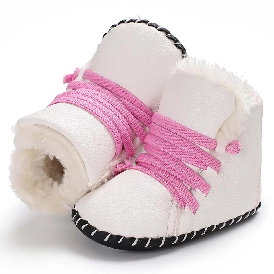 Детская обувь из искусственной кожи зимние сапоги для мальчиков и девочек Теплые Первые ходунки на мягкой резиновой подошве, Нескользящие Зимние ботиночки для малышей