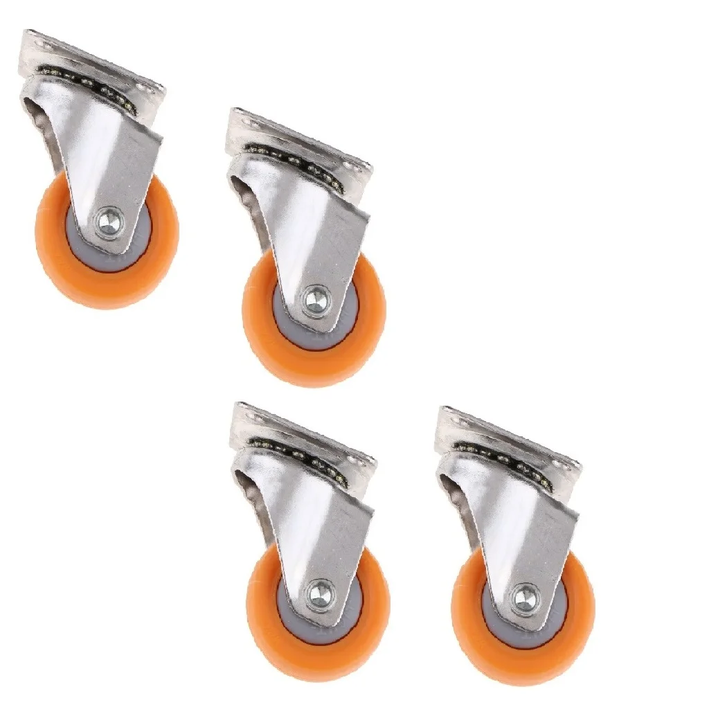 4pcs All Swivel Bearing Ball Plate Caster 25kg Home Furniture Orange Nylon Wheel Dia. 1.5inch