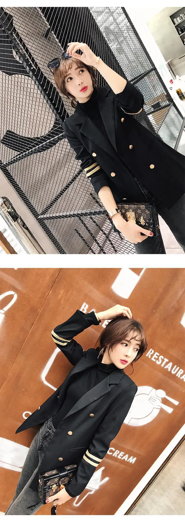Blazer Feminino Autumn Suit Jacket with Navy Embroidery A Casual Suit for Women Is Loose and Slim