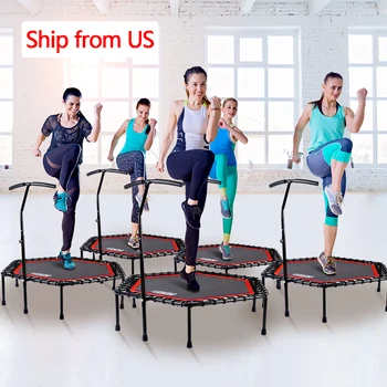 

ONETWOFIT 48" Trampoline for Kids Adults Silent Muted Jumping Bed with Adjustable Handrail Hexagonal Fitness Equipment Safety