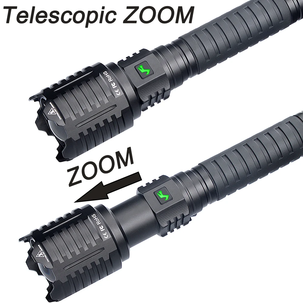 Zoomable Auto-Defesa LED Lanterna, Lâmpada De Mão,