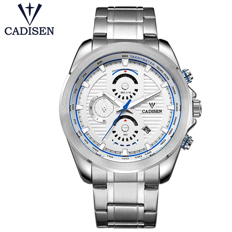 white wristwatch CADISEN мужские часы новые модные спортивные военные армейские Топ брендовые Роскошные Мужские кварцевые часы водонепроницаемые наручные часы из нержавеющей стали - Цвет: white wristwatch