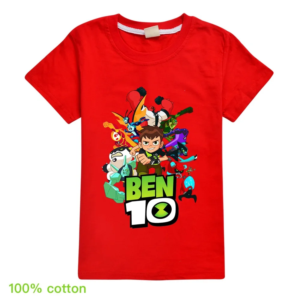 Ben10/Одежда для маленьких мальчиков с круглым вырезом и рисунком; модные хлопковые топы для девочек; новогодние майки унисекс в европейском и американском стиле; Новинка - Цвет: Красный