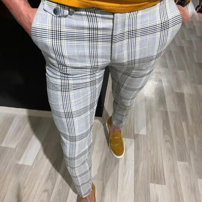 Brand New Fashion Mens Slim Fit Trousers Check Casual Pants Joggers Tartan Jogging Skinny Bottoms New Plus Size