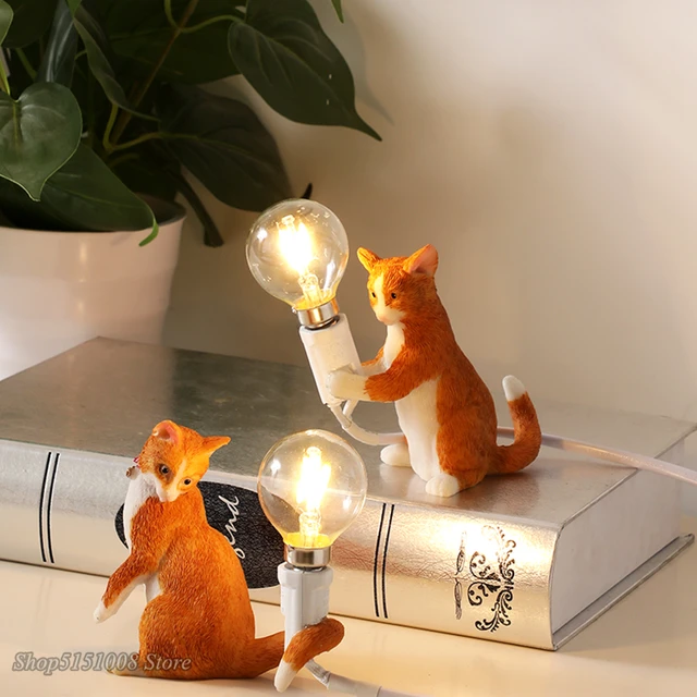 Lampe de Chevet LED Résine Lampe Créative Chat Décoration
