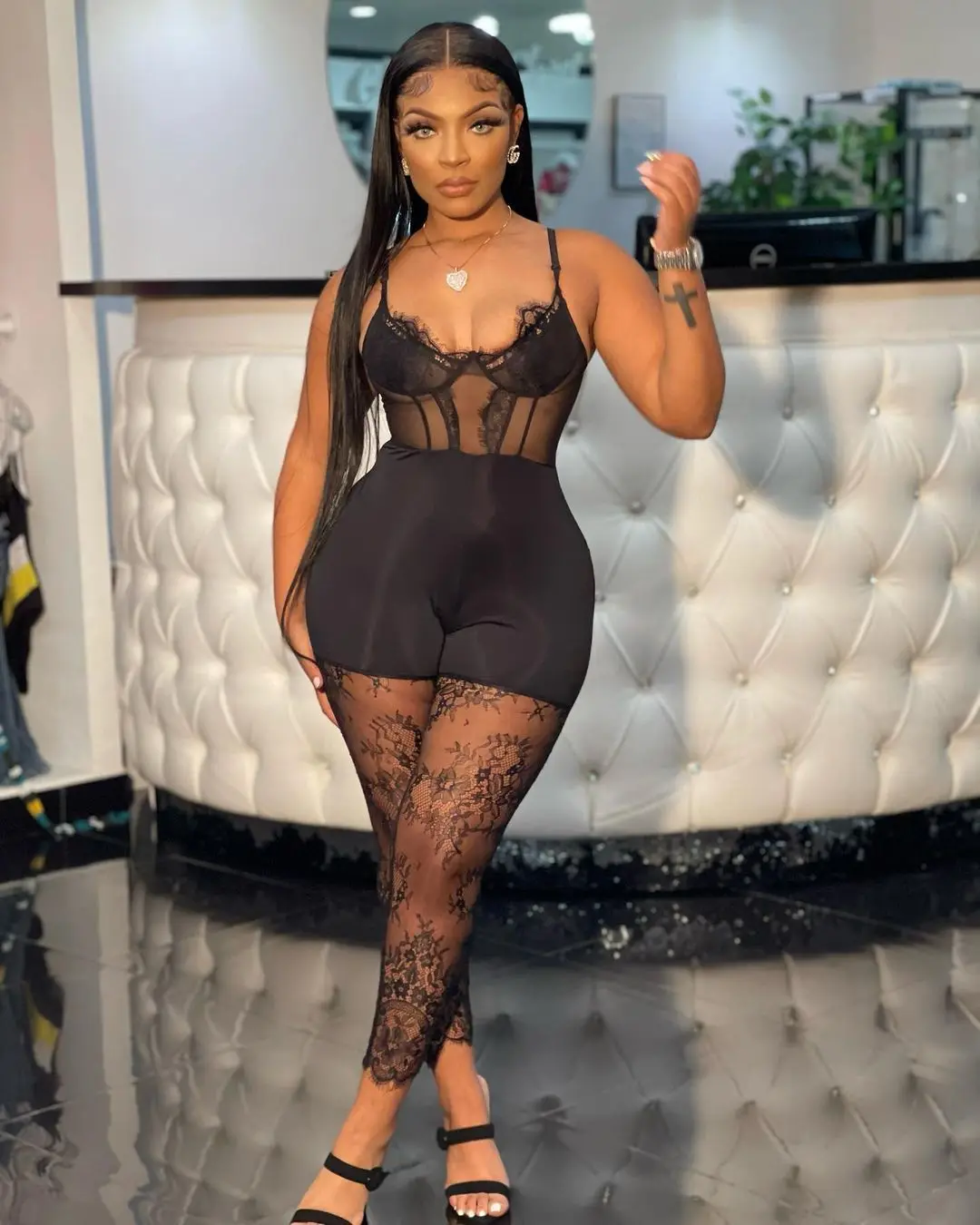 ANJAMANOR Sexy Black Bodycon Jumpsuit 