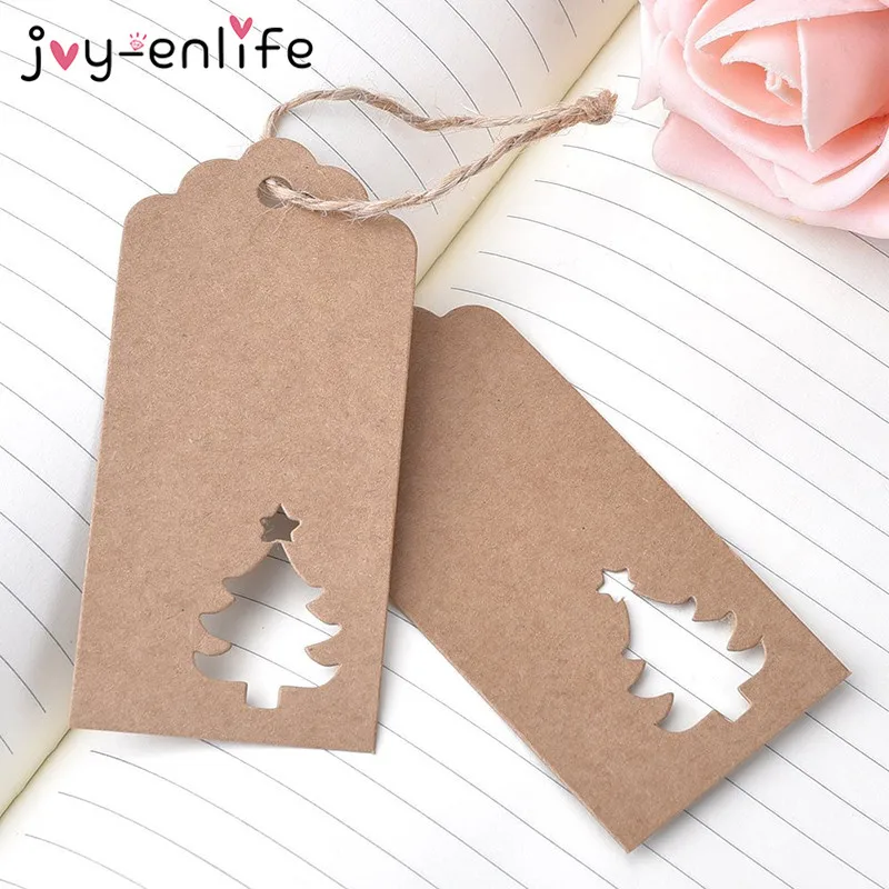 

JOY-ENLIFE 100pcs Kraft Paper Tags Handmade Gift Labels Christmas Tree Blank String Hang Tag Christmas Supplies Accessories