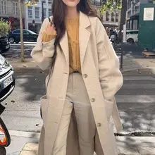 Зимнее женское длинное твидовое пальто, свободное Женское пальто, однобортное Женское пальто с поясом St252