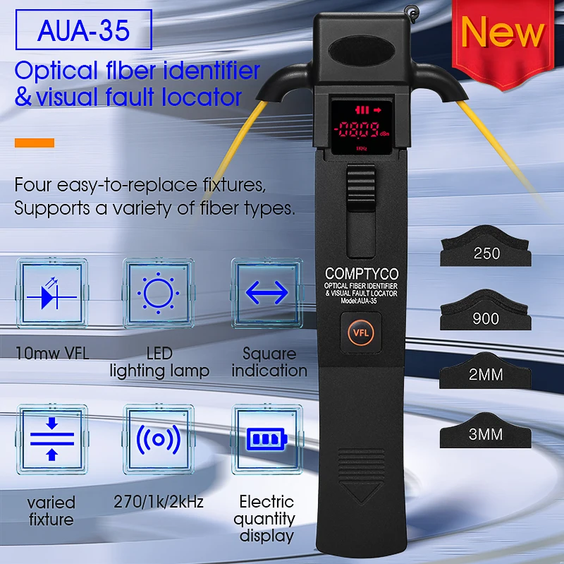 

COMPTYCO AUA-35 high quality optical fiber identifier with LED and 10mw Visual Fault Locator optic fiber testing tool 800-1700Nm